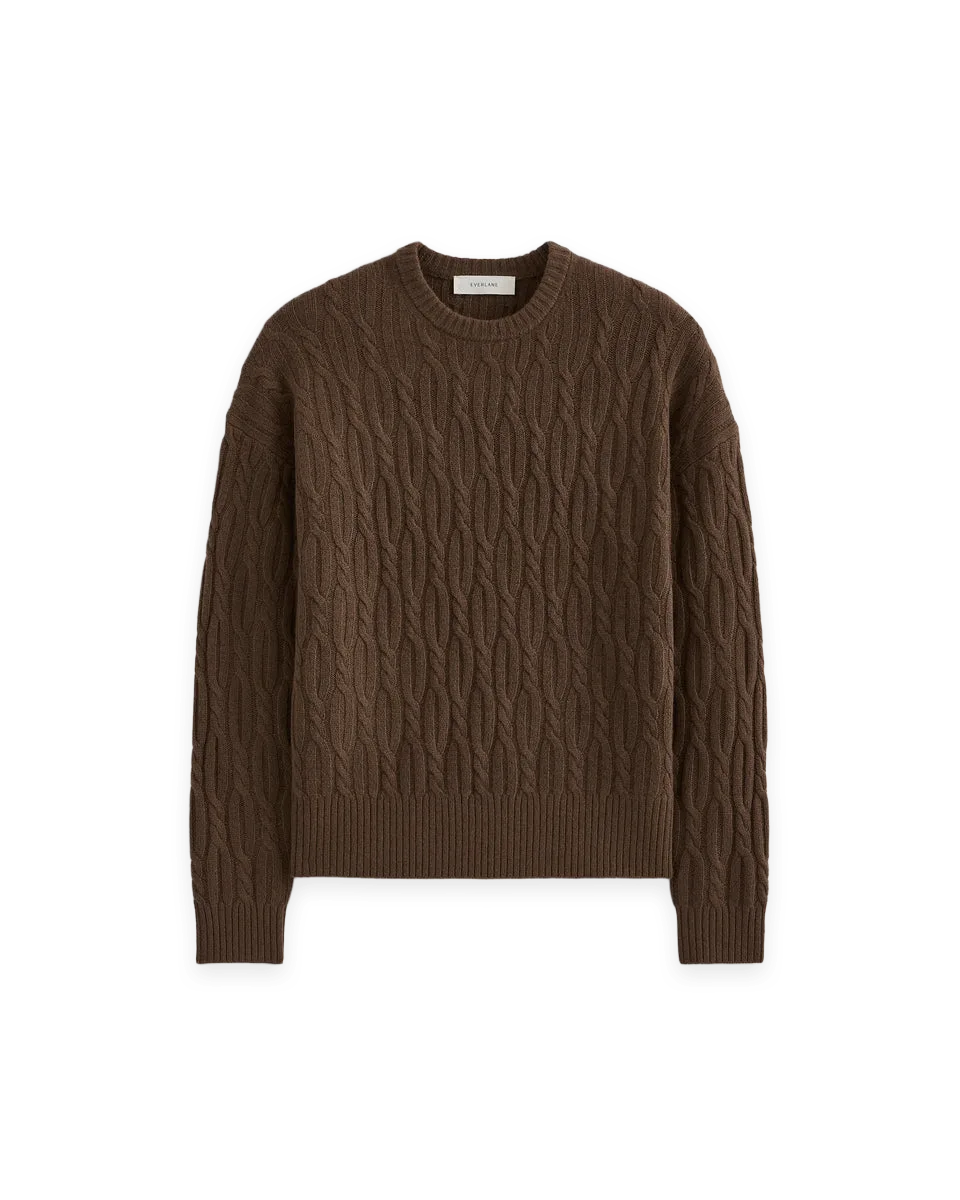 Everlane Relaxed Cable-Knit Crew in Luxe Merino
