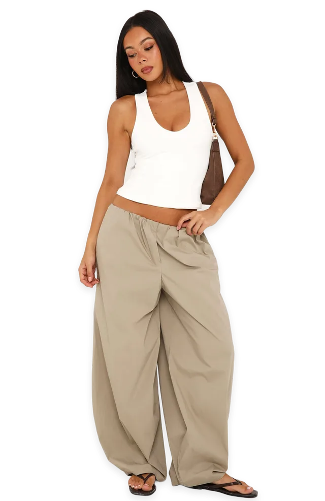 White Fox Off The Record Low Rise Cargo Pants Mushroom
