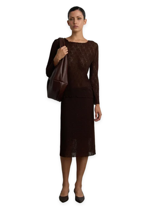 Oak + Fort SHEER MIDI KNIT SKIRT