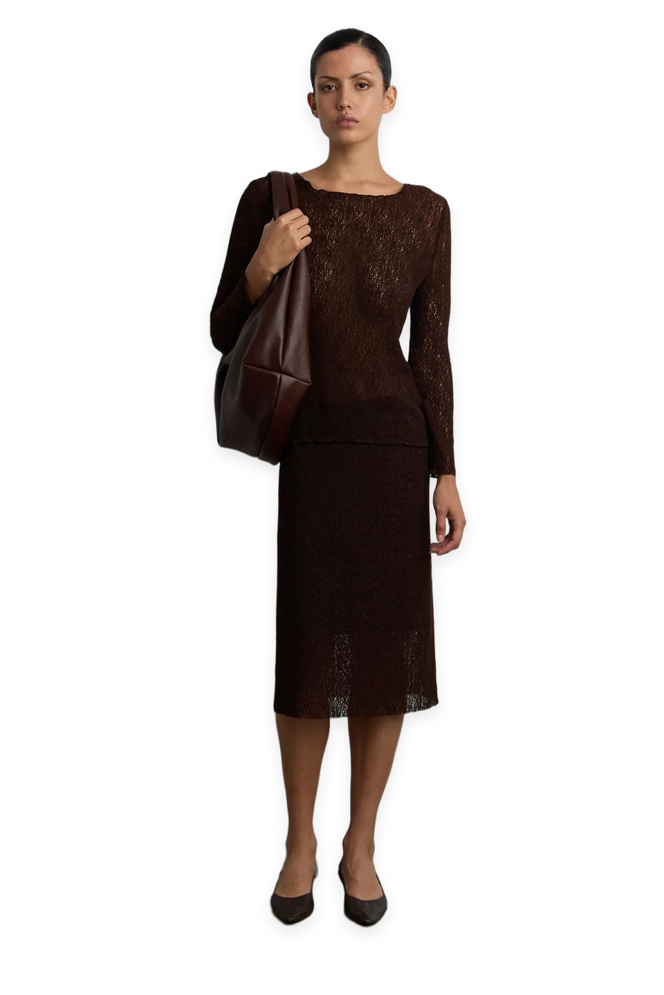 Oak + Fort SHEER MIDI KNIT SKIRT