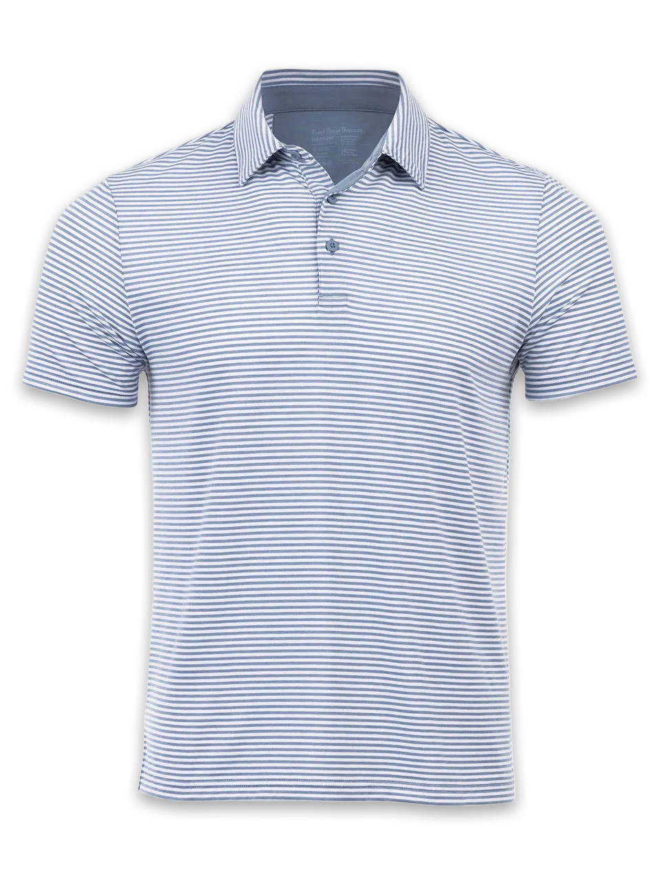Fresh Clean Threads Wedgewood + White Striped Performance Cool Polo