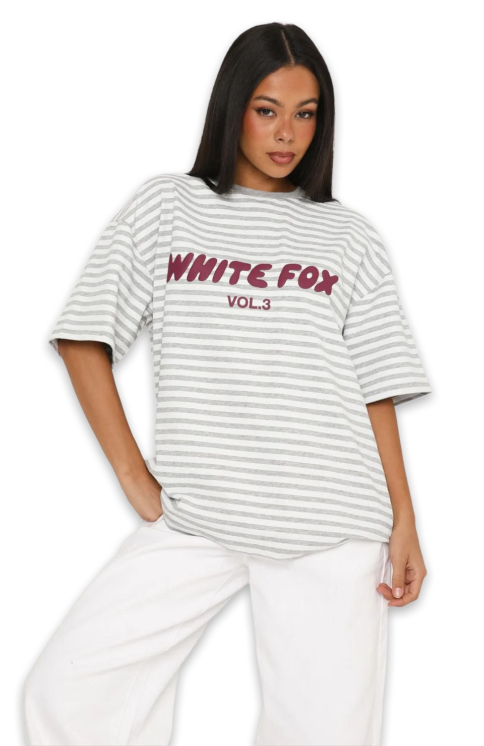White Fox Offstage Striped Oversized Tee Grey/White Stripe, photo 3