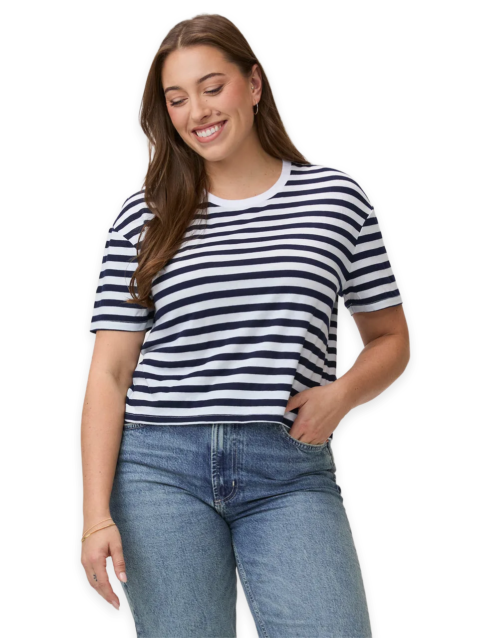 Fresh Clean Threads Navy & White Striped Boxy Tee