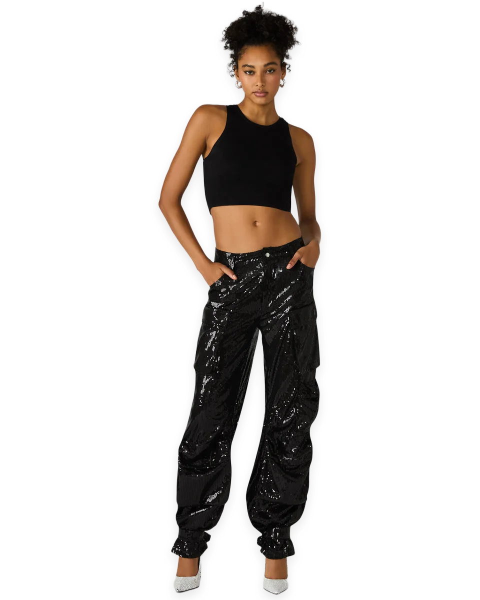 Steve Madden DUO SEQUIN PANT BLACK