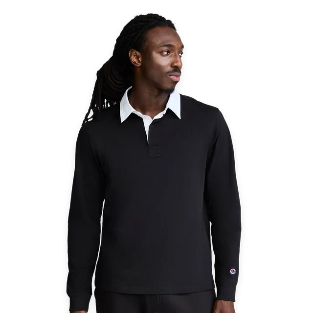 Champion Long Sleeve Rugby Shirt with Twill Collar, Embroided C Logo