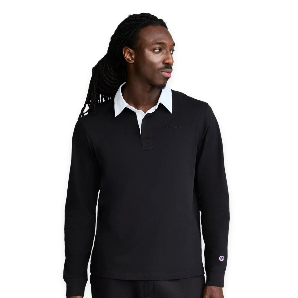 Champion Long Sleeve Rugby Shirt with Twill Collar, Embroided C Logo