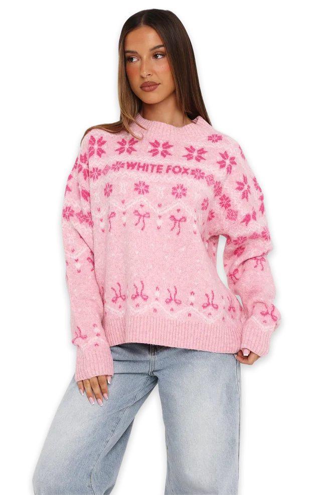 White Fox Arctic Fire Knit Sweater Sugarplum Pink