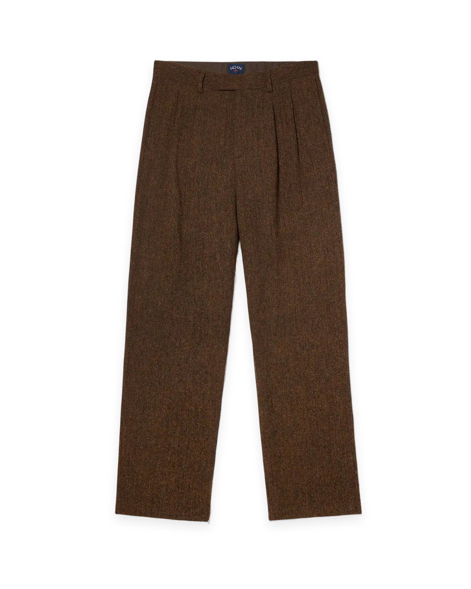 Noah Double-Pleat Wool Herringbone Trousers