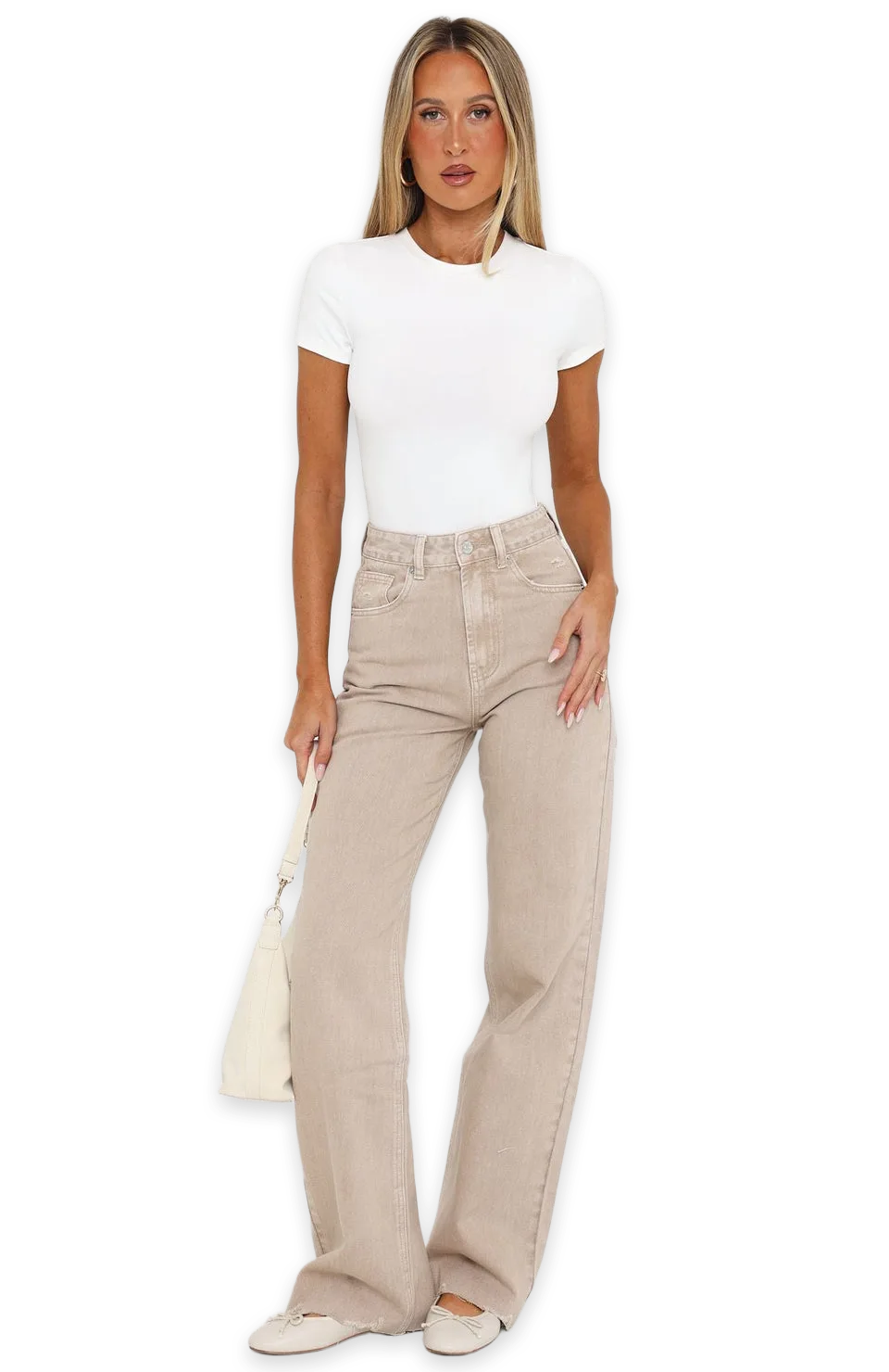 White Fox Alana High Waisted Straight Leg Jeans Sesame Wash, photo 2