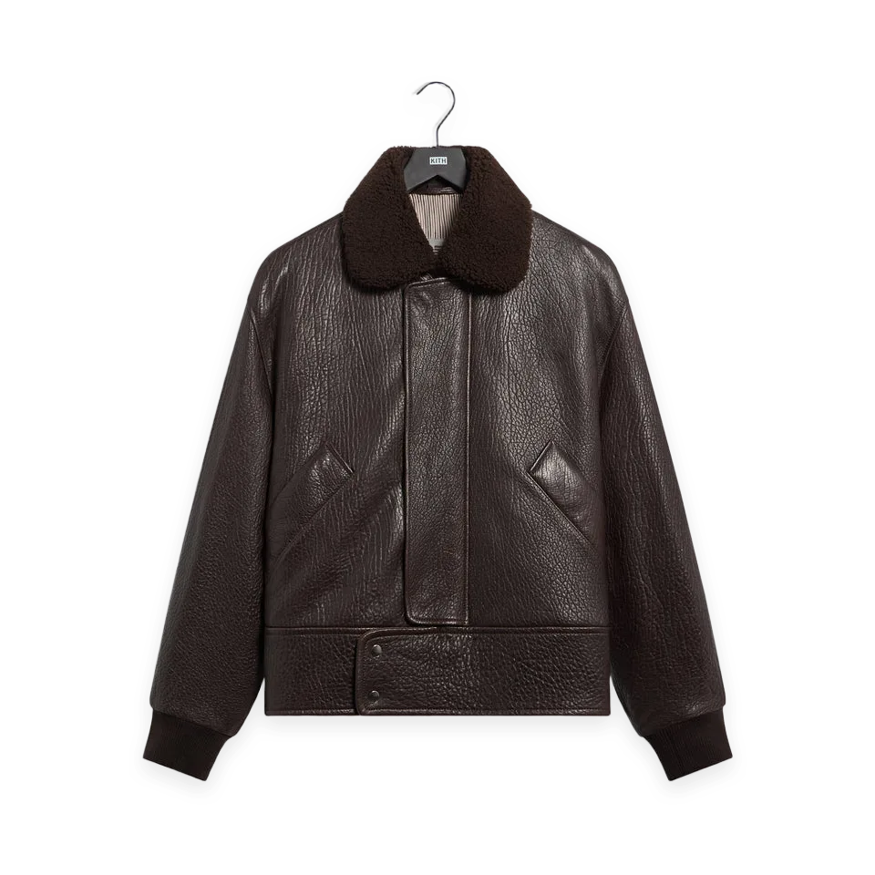 Kith Giorgio Armani & Kith Lamb Leather Aviator Blouson Jacket · Meteorite