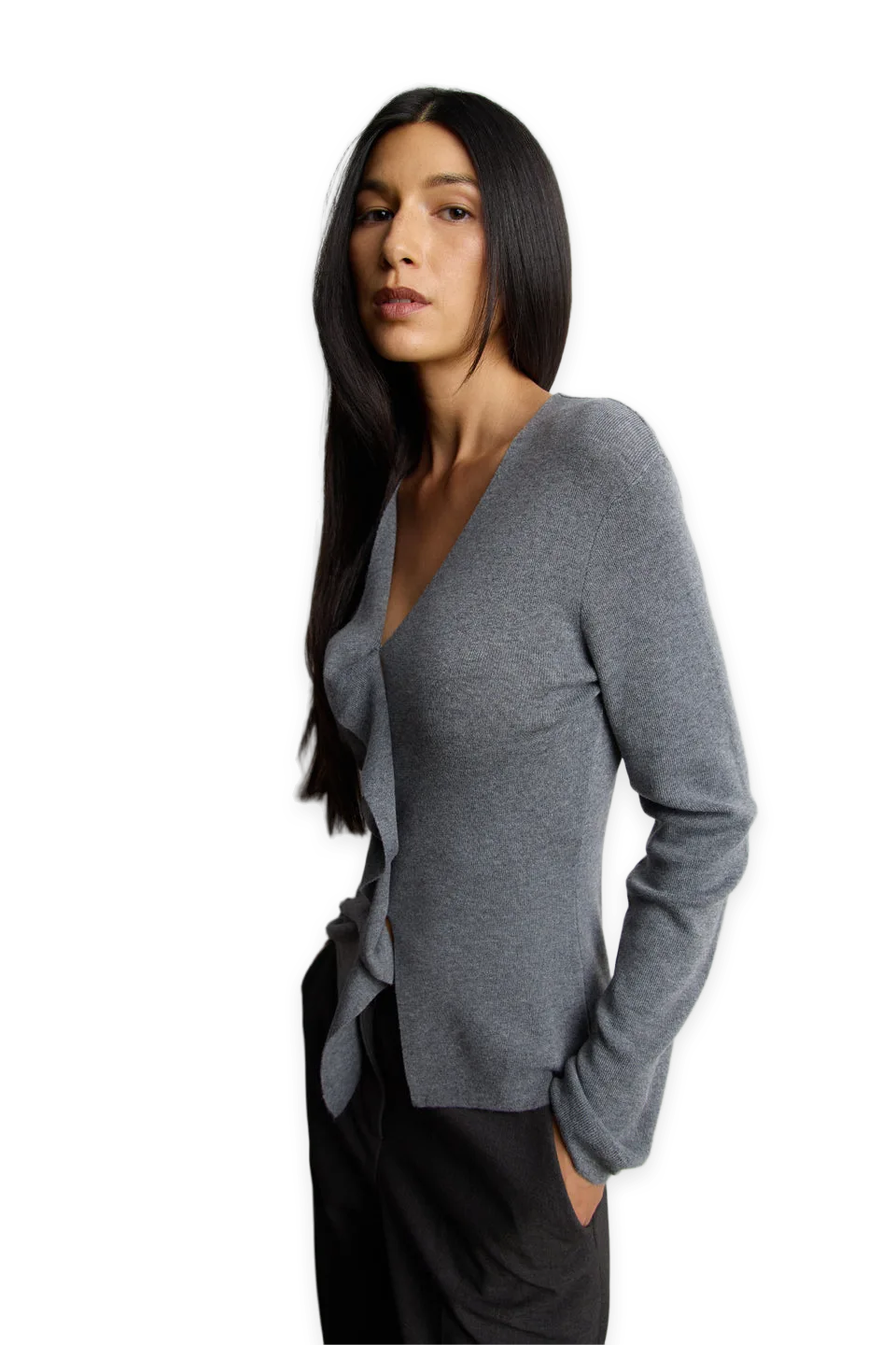 Oak + Fort RUFFLE V-NECK SWEATER, photo 3