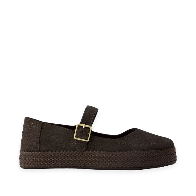 TOMS Womens Carolina Mary Jane Espadrille Metallic Chocolate Brown Crosshatch Suede