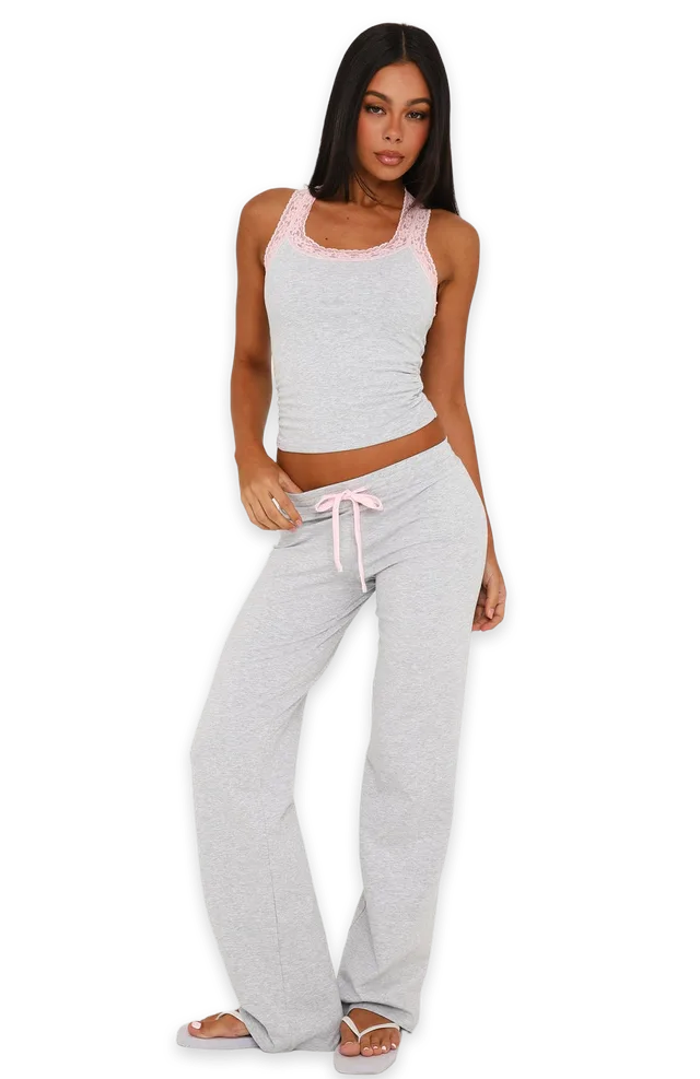 White Fox Midnight Sun Low Rise Pants Grey Marle/Baby Pink