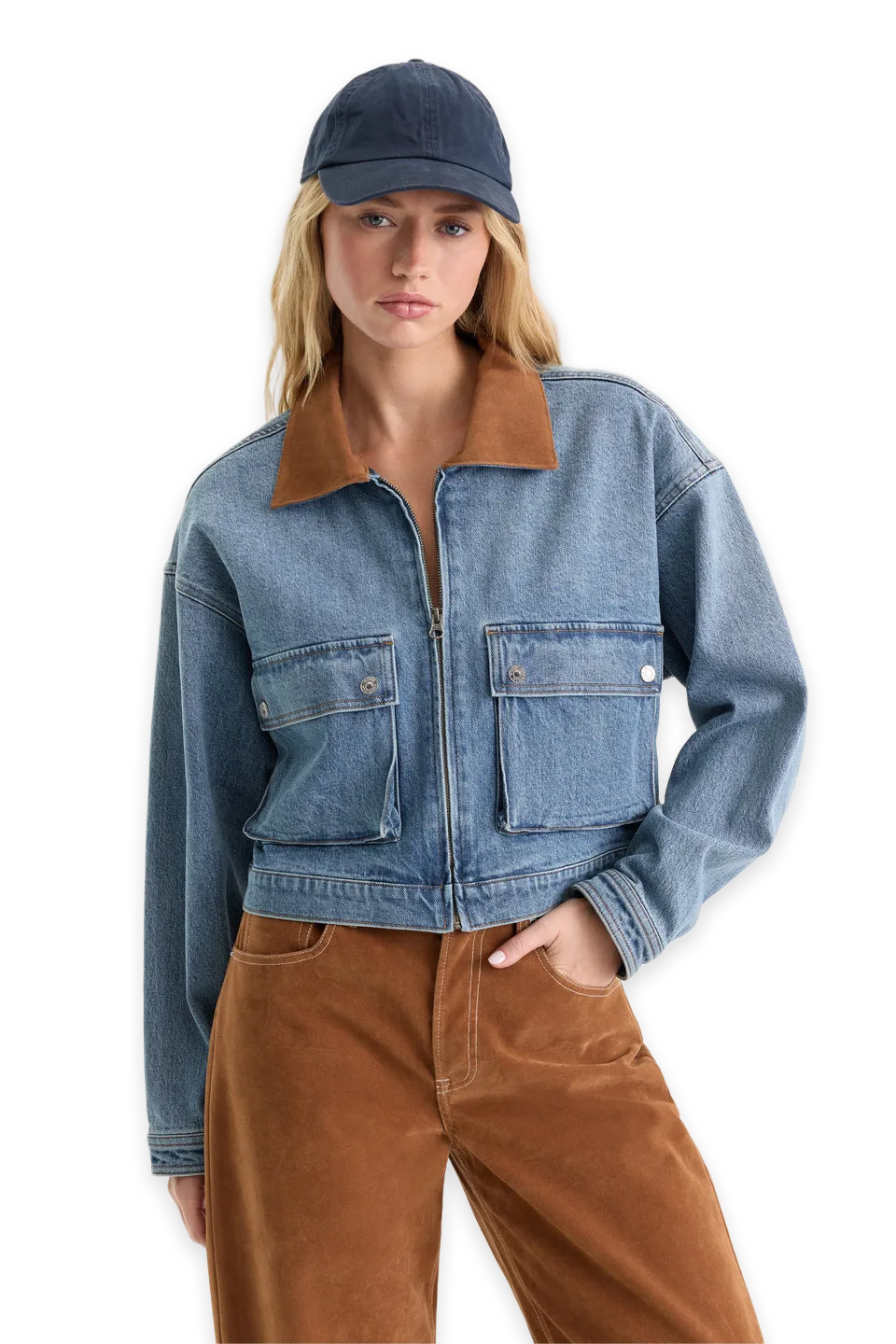 Good American THE DENIM CROPPED SWING JACKET