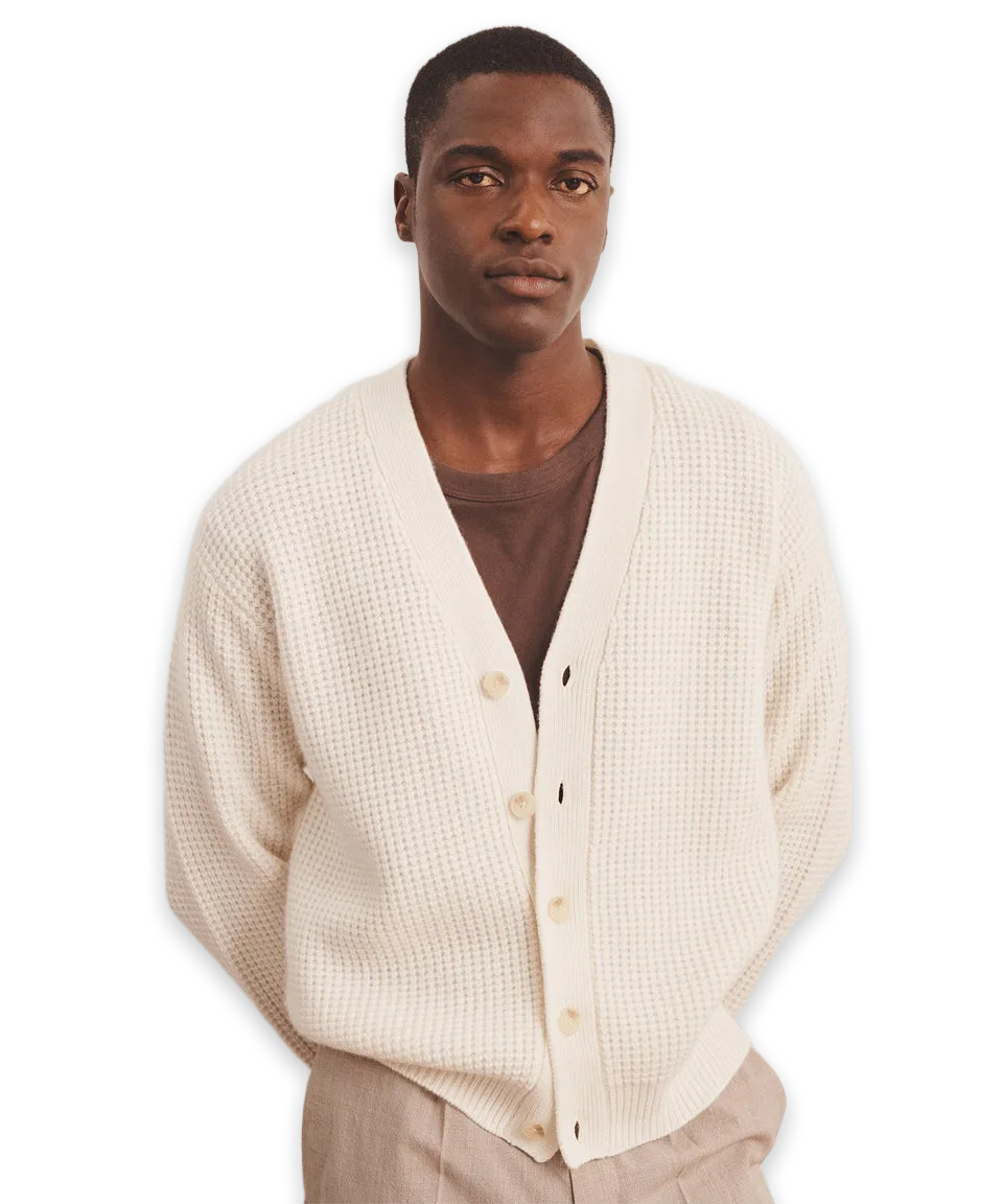 Naadam Cashmino Waffle V-Neck Cardigan