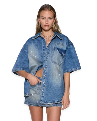 Ksubi GARAGE DENIM SS SHIRT PAINTER BLUE