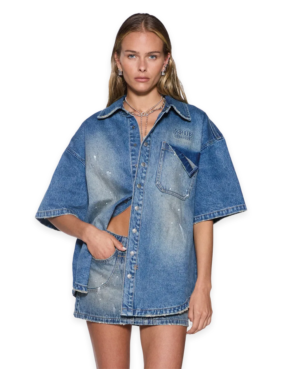 Ksubi GARAGE DENIM SS SHIRT PAINTER BLUE