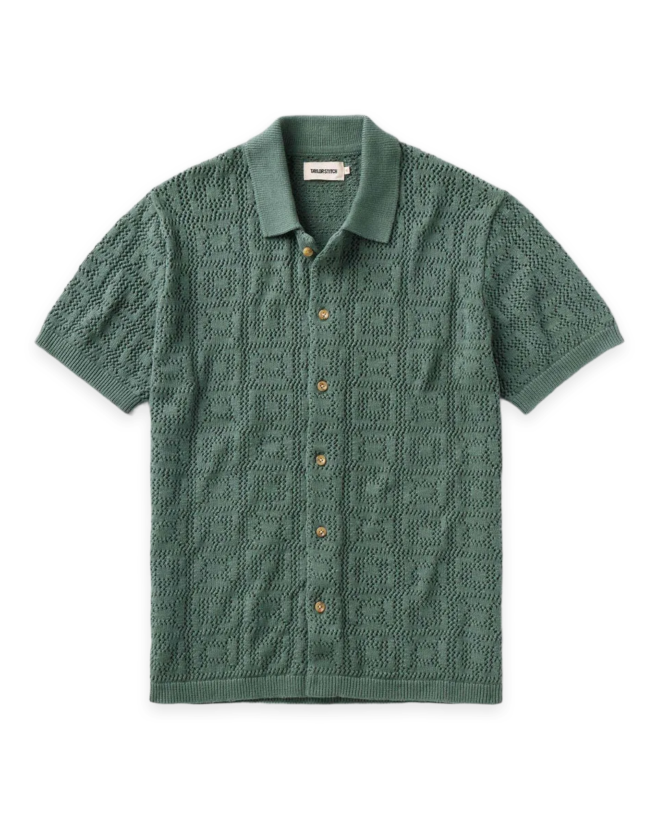Taylor Stitch The Monterey Sweater Polo in Deep Sea Geo Crochet