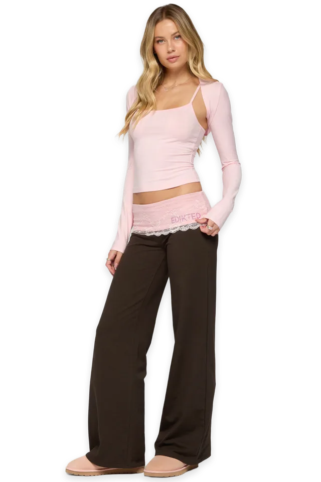 Edikted Chrissie Lacey Contrast Foldover Pants