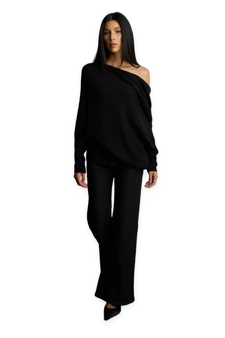 Oak + Fort RIBBED OFF THE SHOULDER SWEATER HOODIE