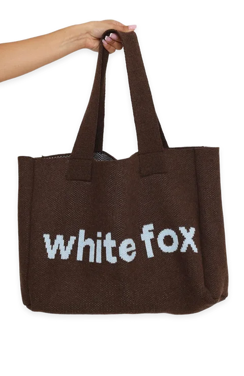 White Fox Roslalyn Knit Tote Bag Dark Chocolate