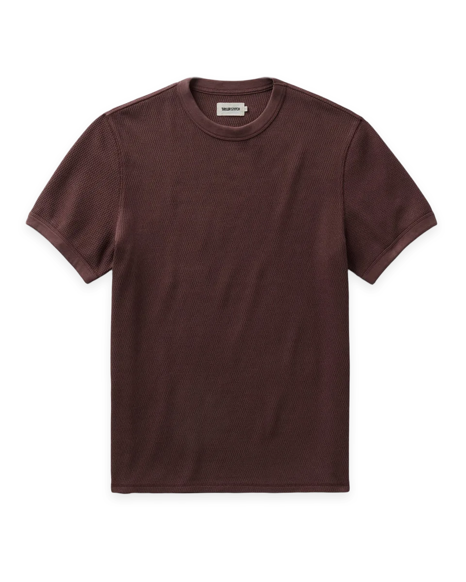 Taylor Stitch The Organic Cotton Short Sleeve Crew in Burgundy Waffle