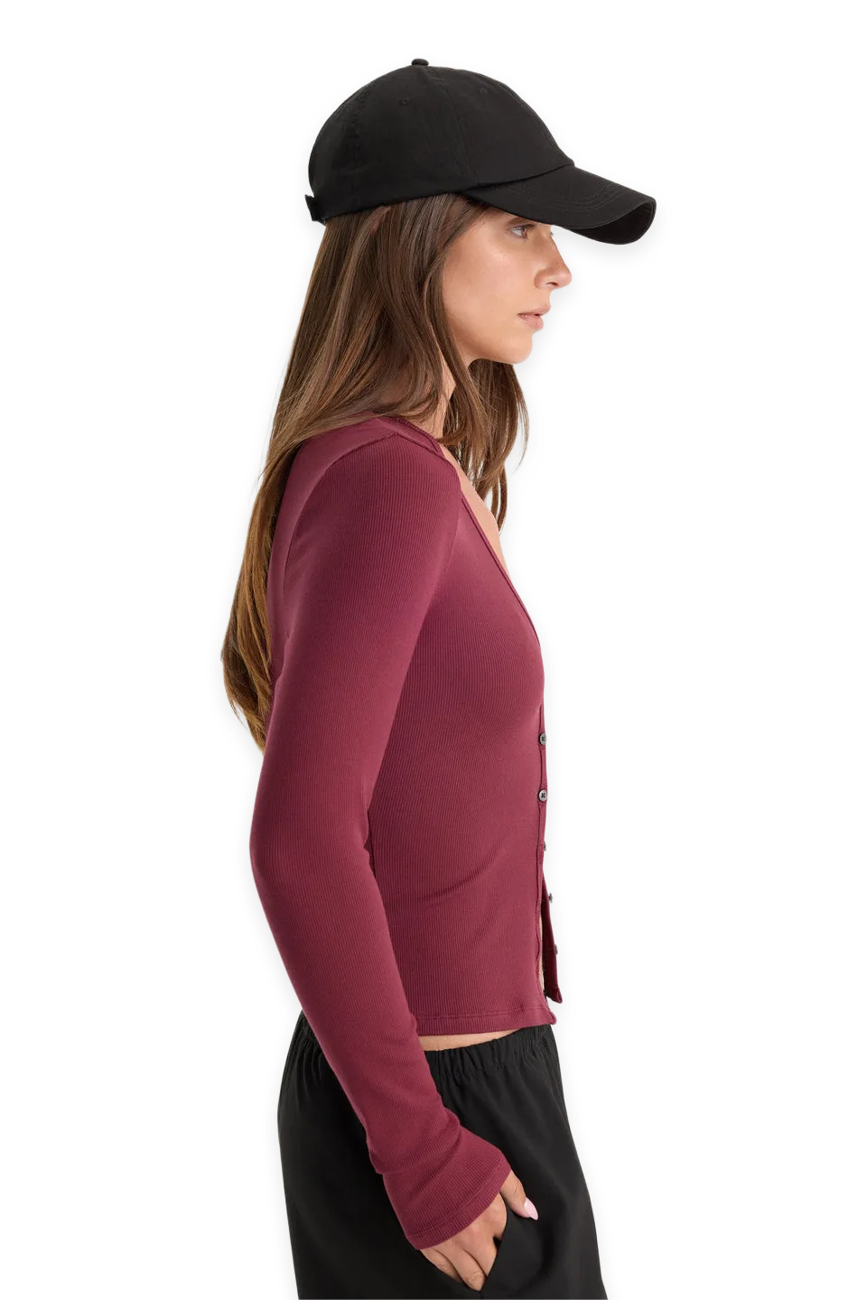 Good American THE RIB V NECK CARDIGAN