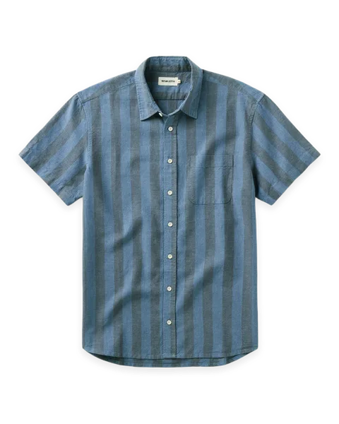 Taylor Stitch The Short Sleeve California in Blue Stone Stripe Hemp