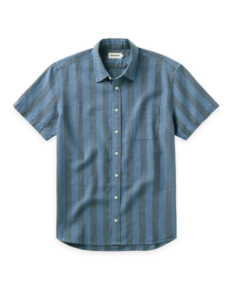 Taylor Stitch The Short Sleeve California in Blue Stone Stripe Hemp
