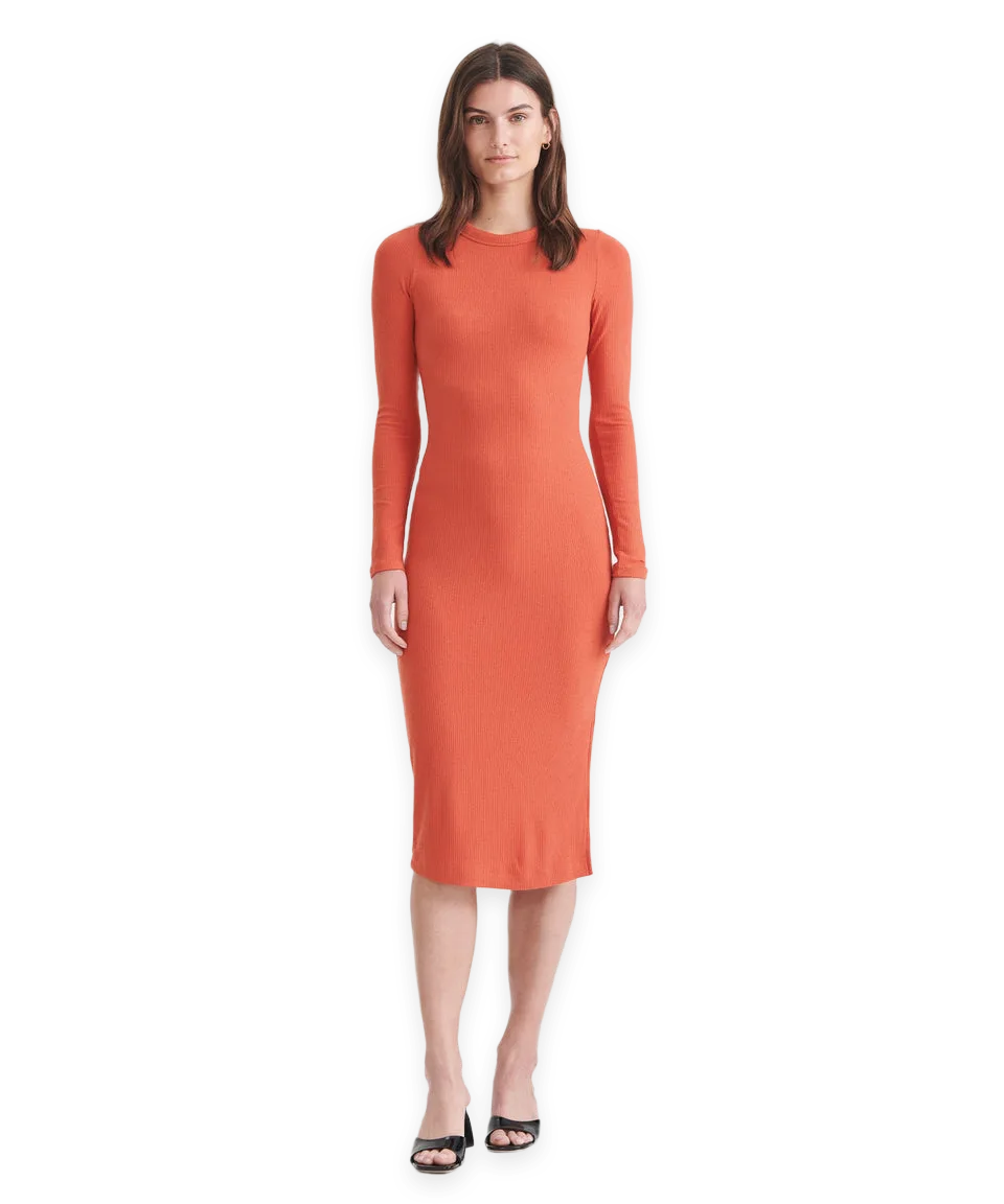 Naadam Ribbed Modal Cashmere Crewneck Midi Dress
