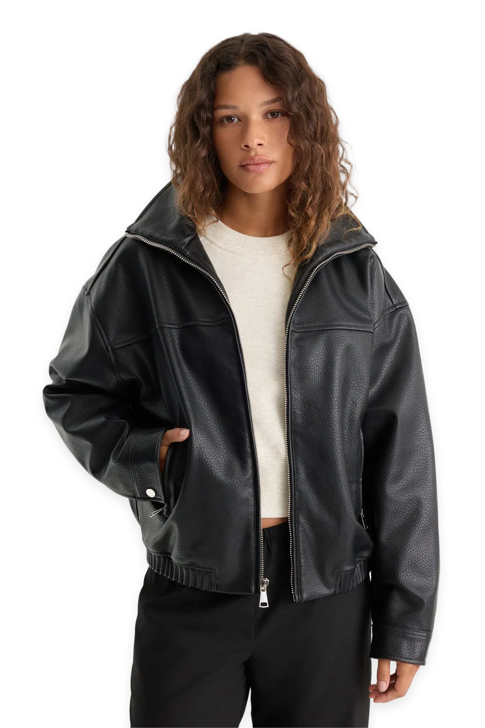 Good American THE BETTER THAN LEATHER FUNNEL JACKET