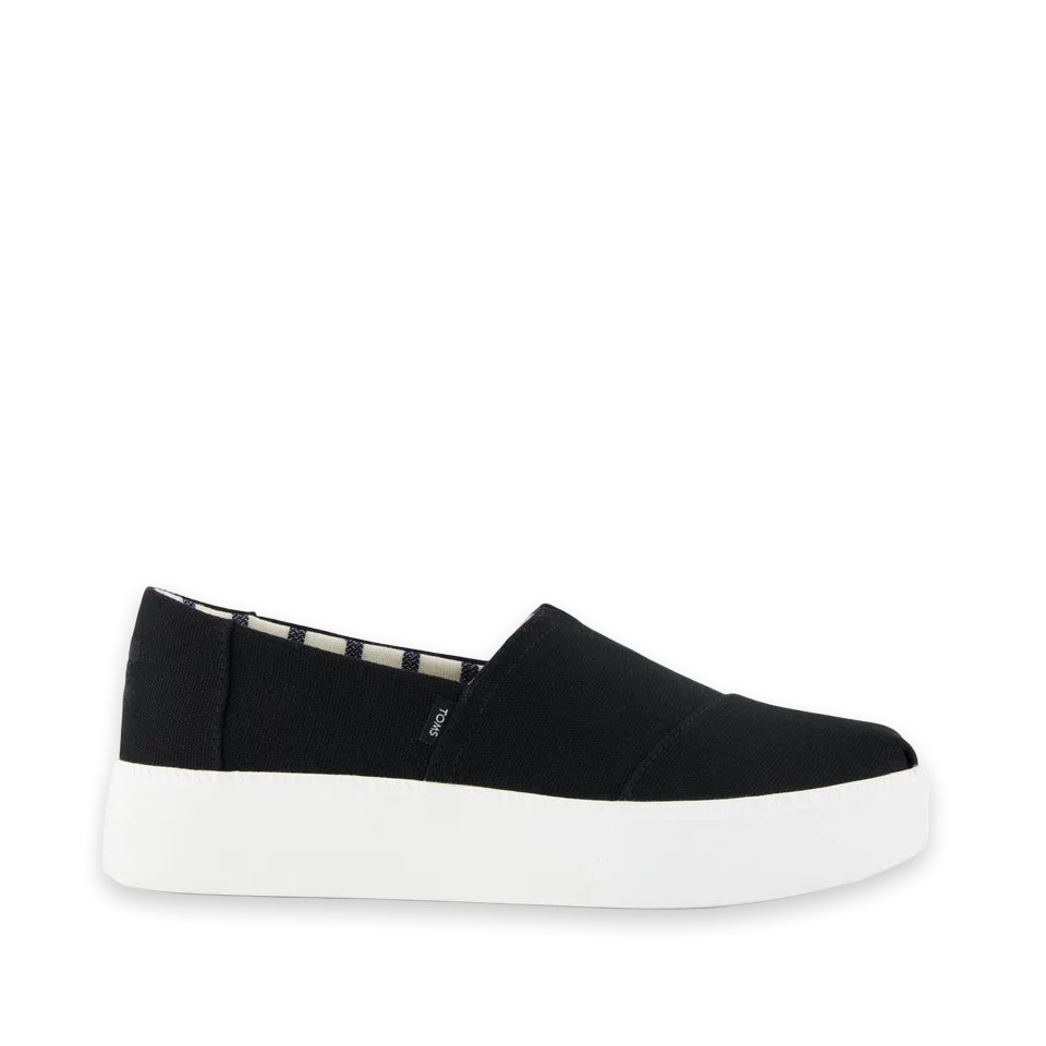 TOMS Womens Asher Platform Slip On Sneaker Black Canvas
