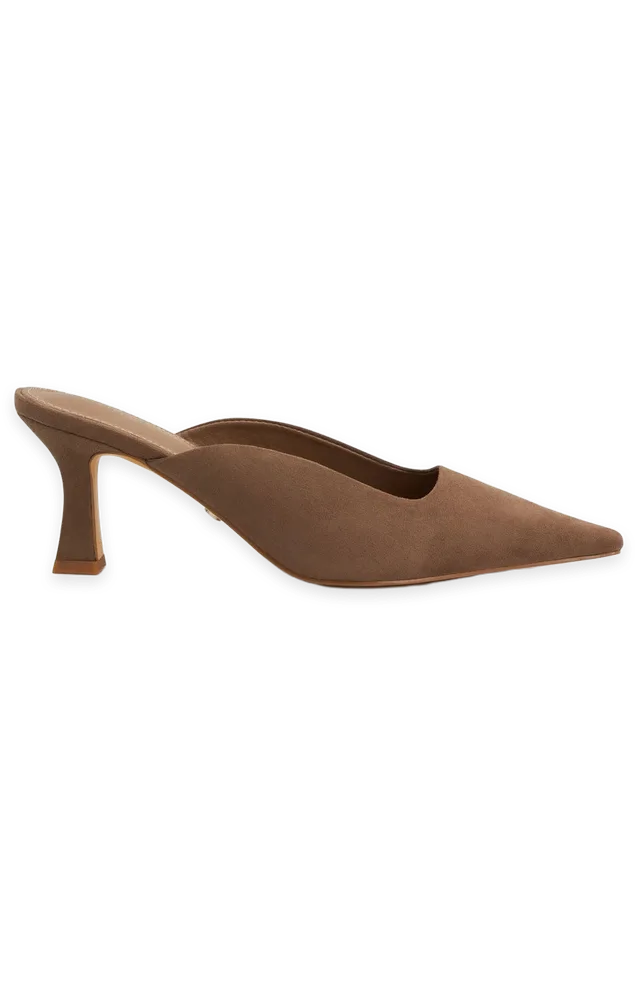 White Fox Zubin Mules Mocha Faux Suede