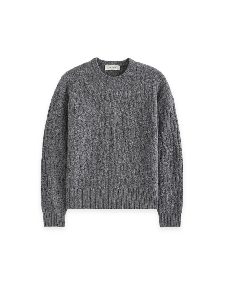 Everlane Relaxed Cable-Knit Crew in Luxe Merino