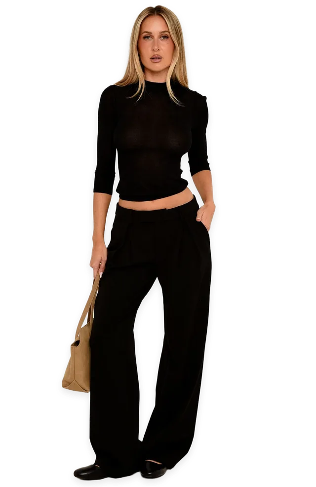 White Fox I Have No Notes Wide Leg Pants Black