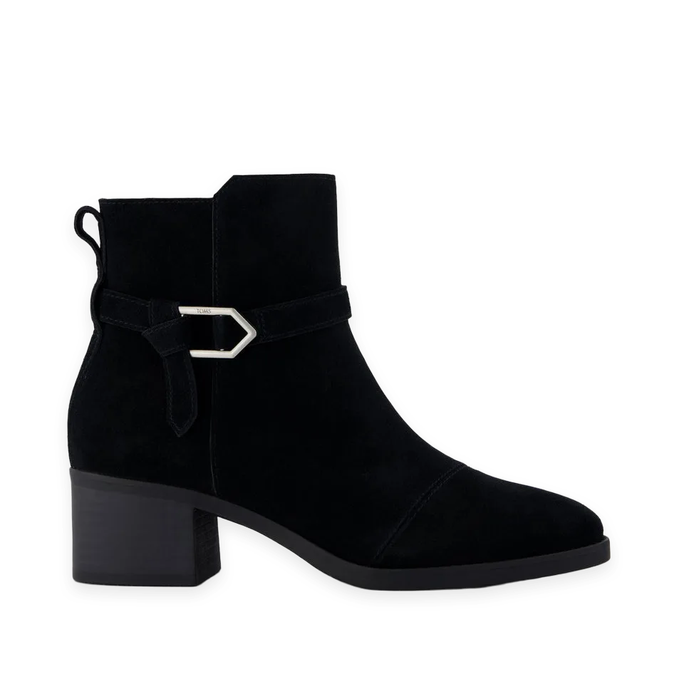 TOMS Womens Delilah Buckle Ankle Boot Black Suede