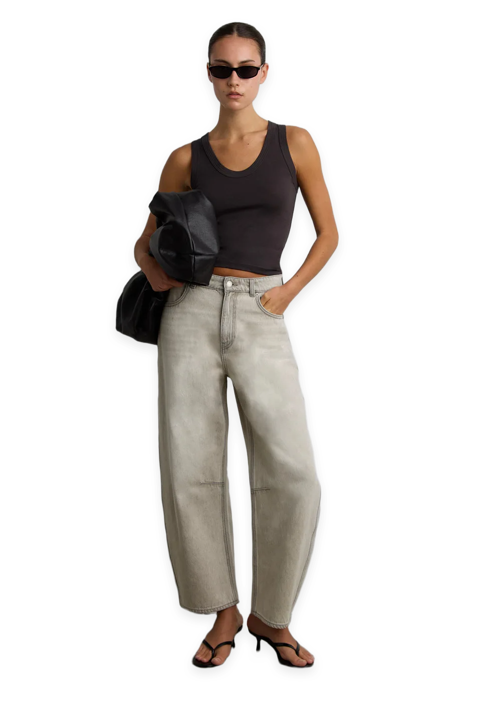 Oak + Fort MID-RISE BARREL LEG JEAN IN GREY WASH