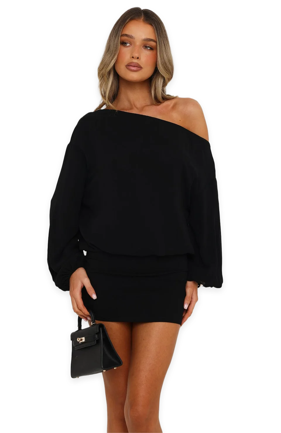 White Fox City Glow Off Shoulder Mini Dress Black, photo 3