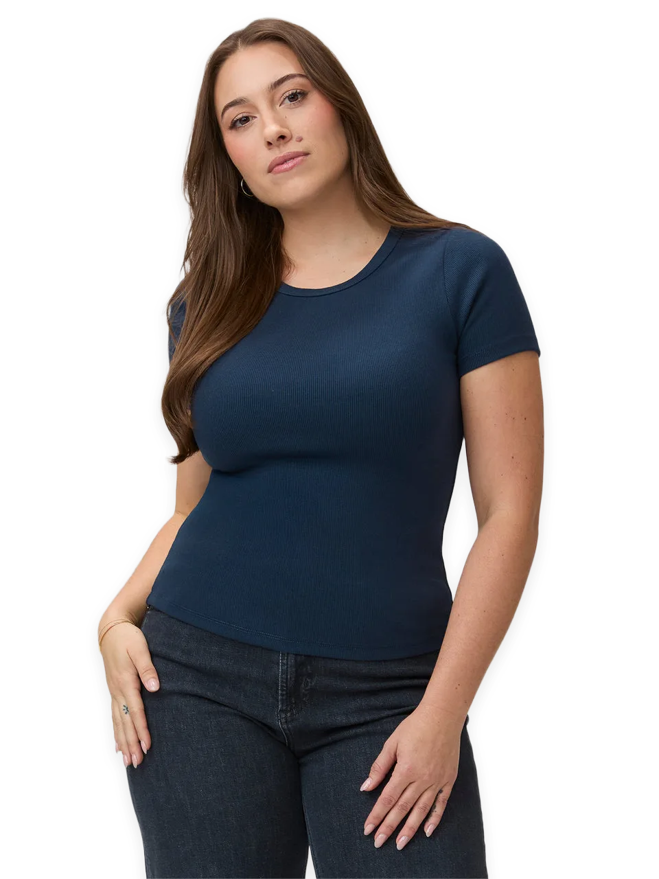 Fresh Clean Threads Dark Navy Ribbed Crew Tee