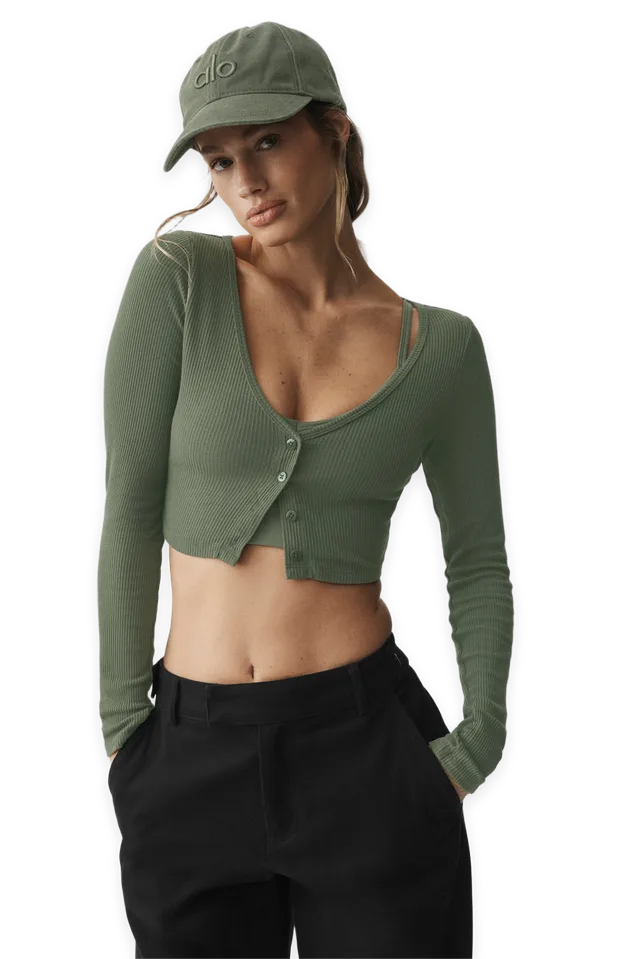 Alo Ribbed Cropped Whisper Cardigan