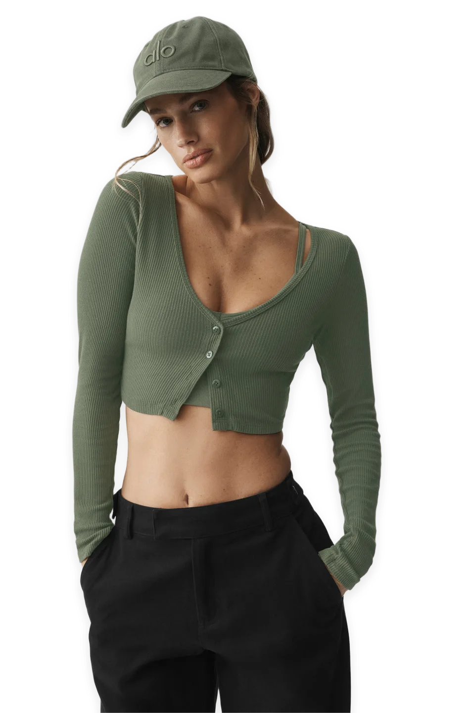 Alo Ribbed Cropped Whisper Cardigan, photo 4