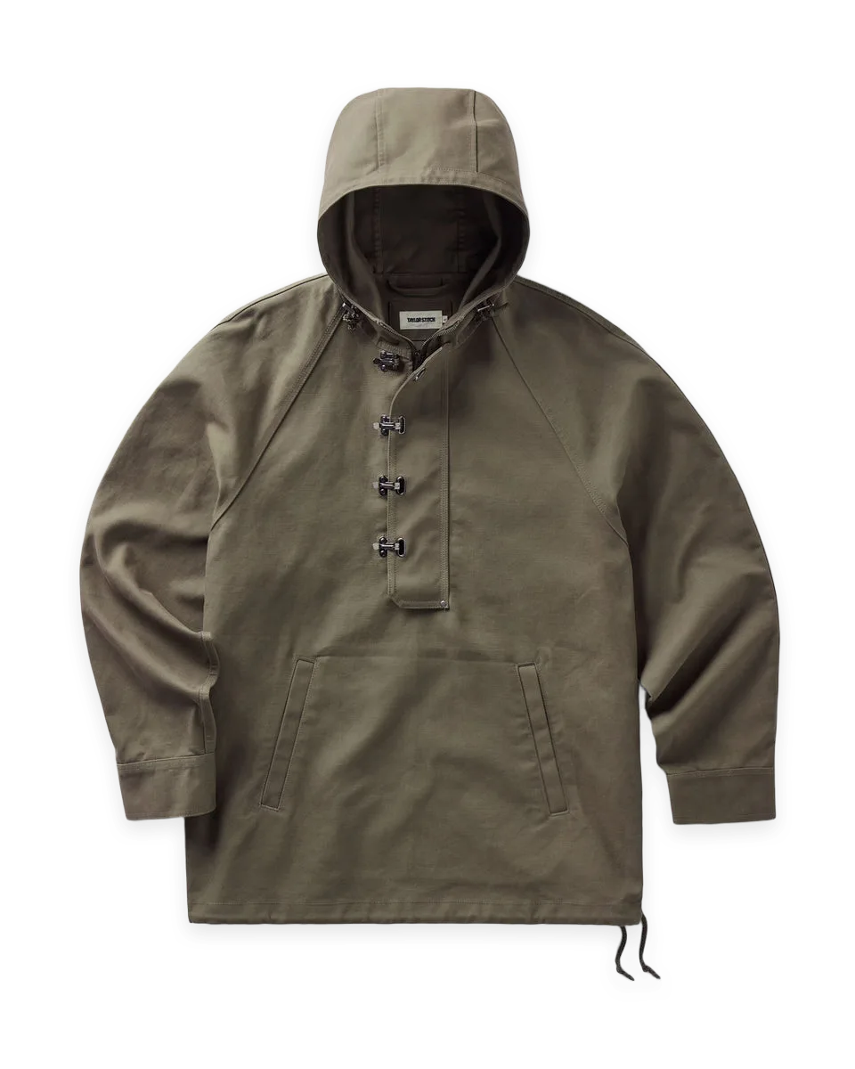 Taylor Stitch The Hatteras Anorak in Fatigue Olive Dry Wax Canvas