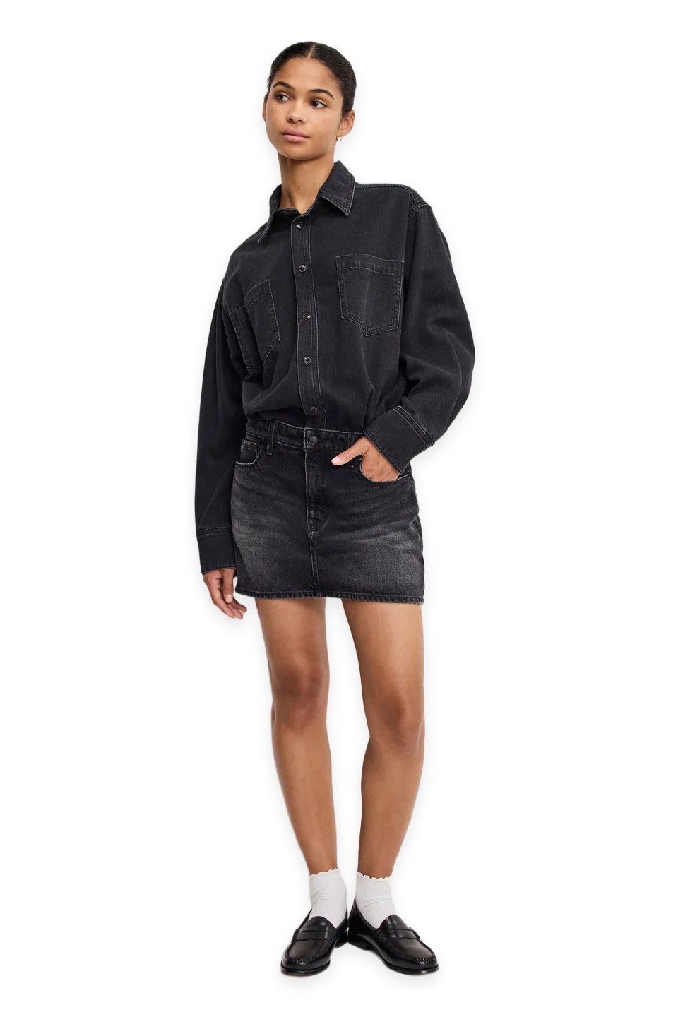 Good American DENIM SHIRT DRESS