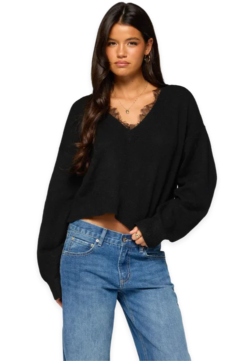 Edikted Audrinnah Lacey V Neck Sweater