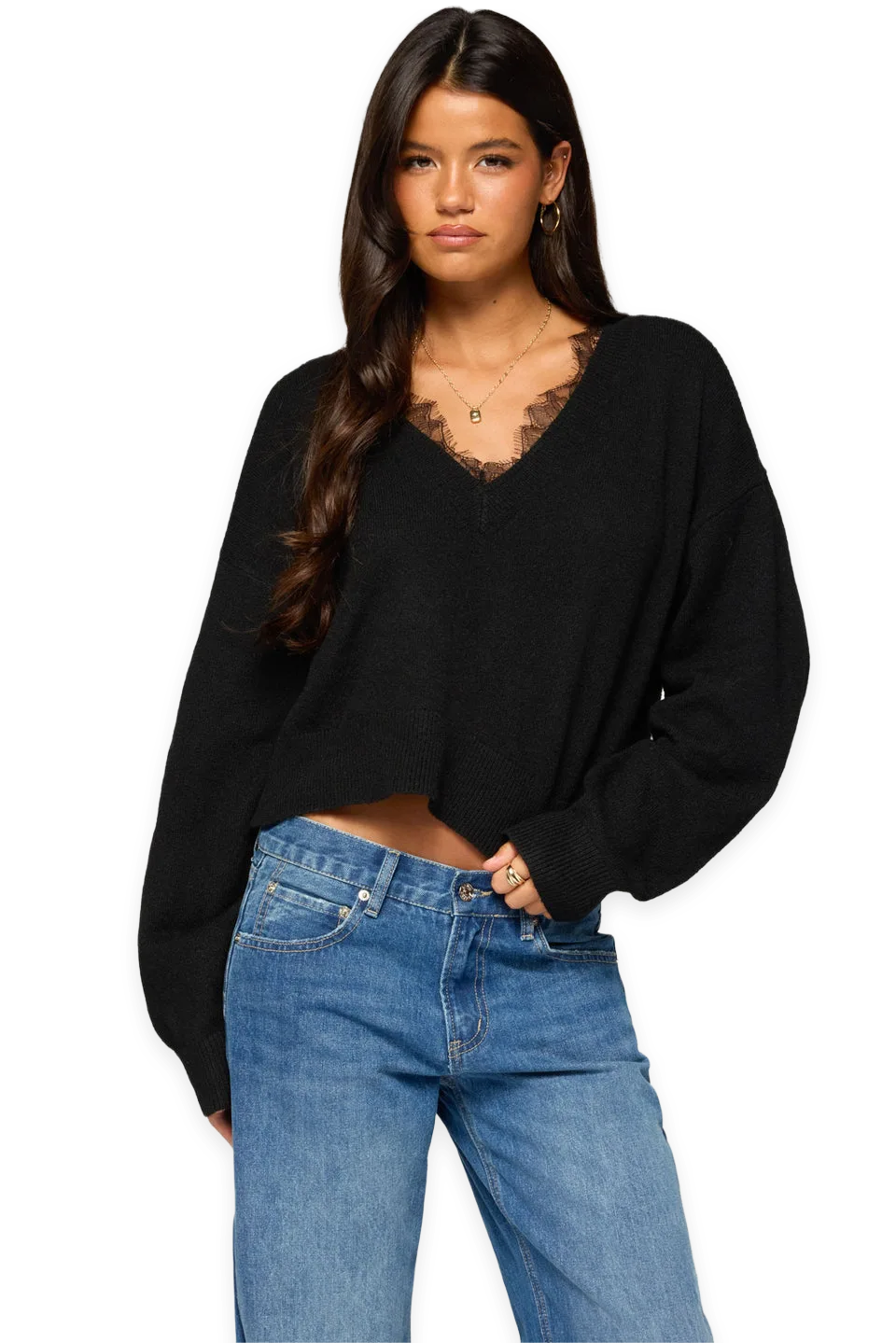 Edikted Audrinnah Lacey V Neck Sweater
