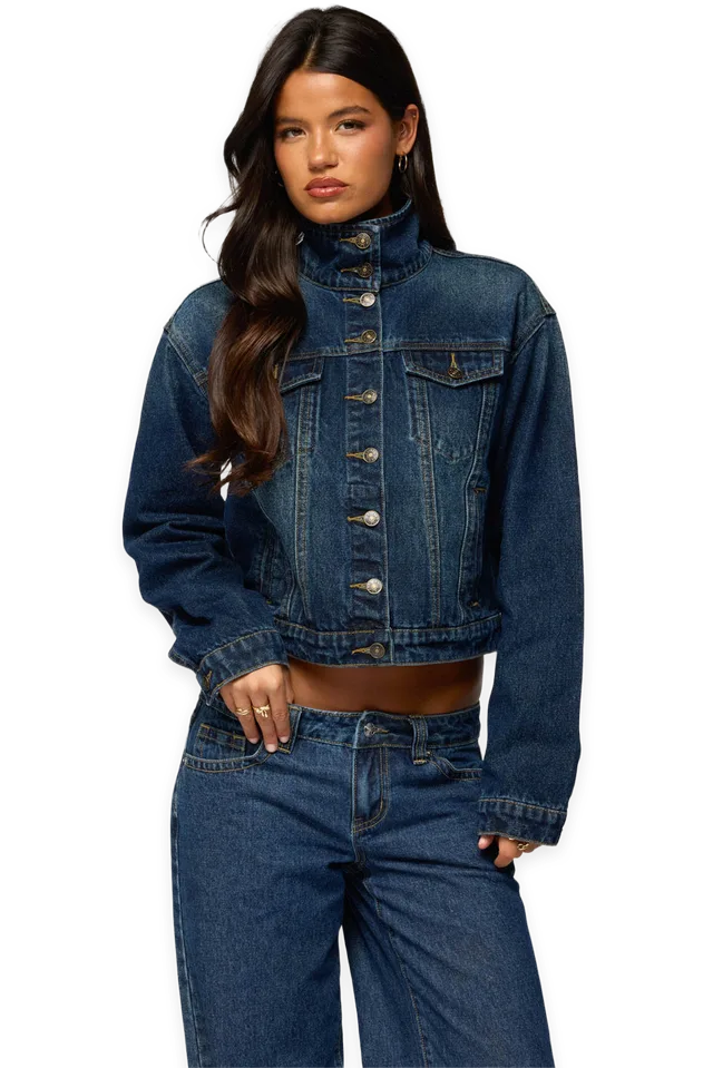 Edikted Tamy High Neck Denim Jacket