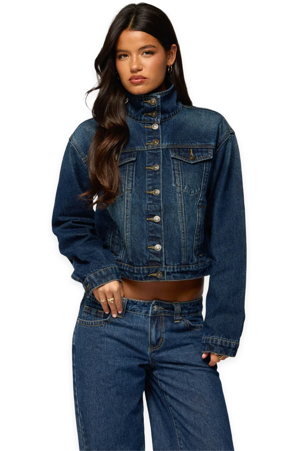 Edikted Tamy High Neck Denim Jacket