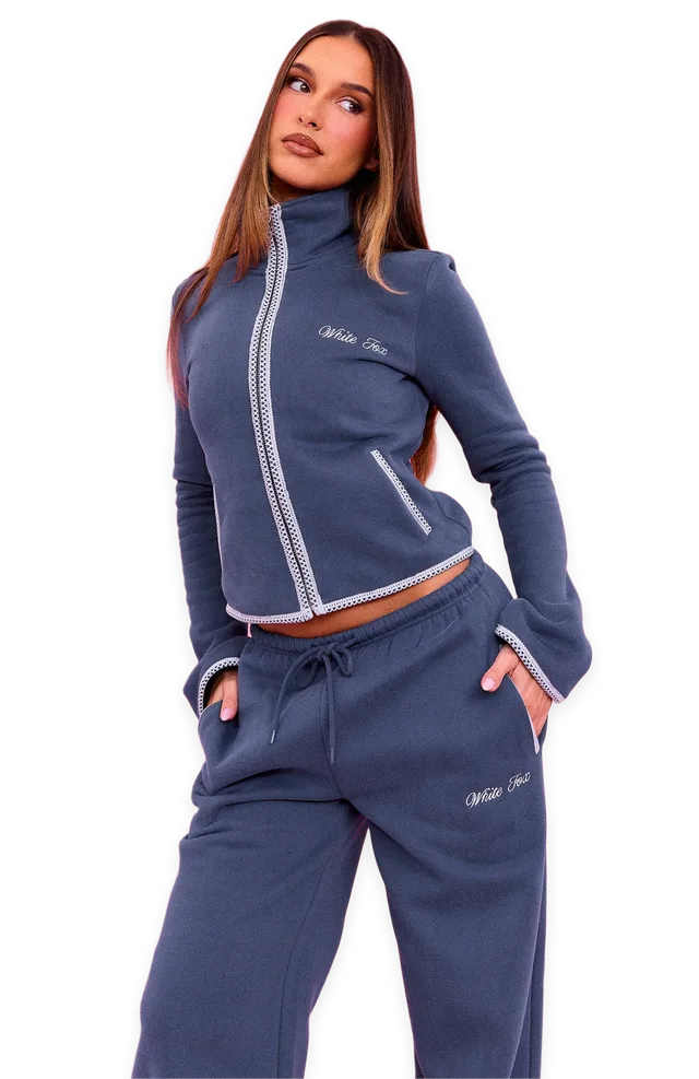 White Fox The Social Club Helena Zip Front Funnel Neck Jacket Navy