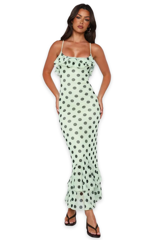 White Fox Amped Up Midi Dress Melon/Black Polka Dot