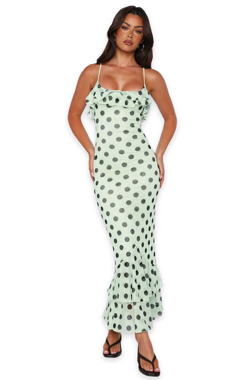 White Fox Amped Up Midi Dress Melon/Black Polka Dot, photo 2